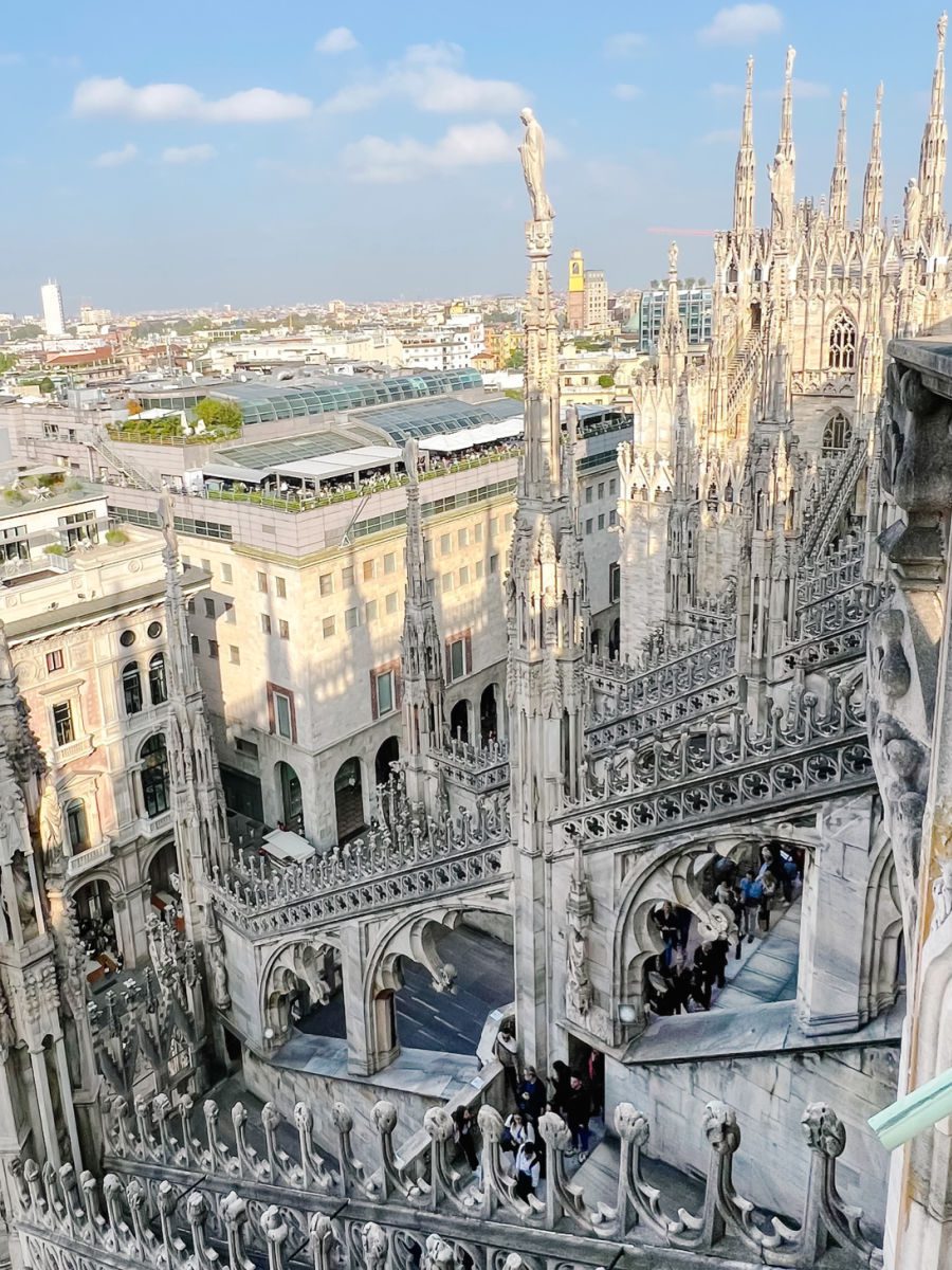 view looking down at the Buttresses from the rooftop of the Duomo