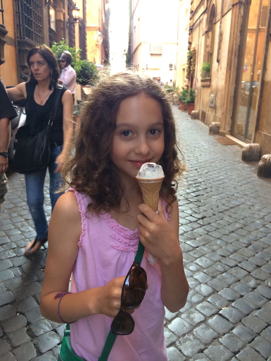 girl eating gelato in Rome