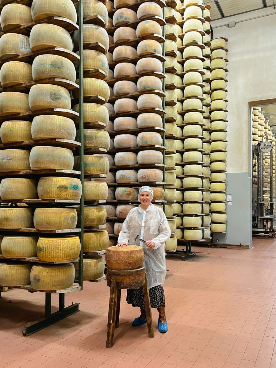 woman in parmesan cheese factory