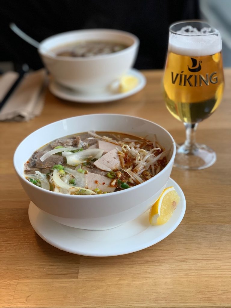 Pho soup and viking beer