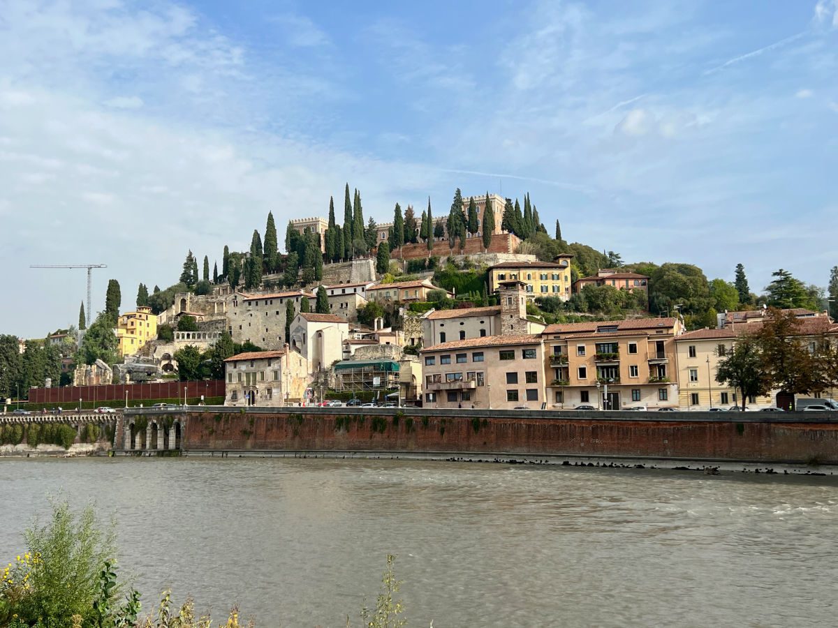 Buildings on a hill in Verona across the Adige river