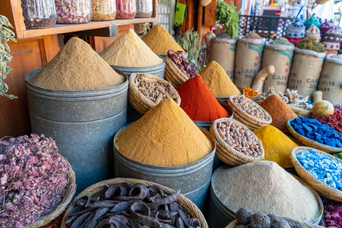 Spices in barrels in Marrakech
