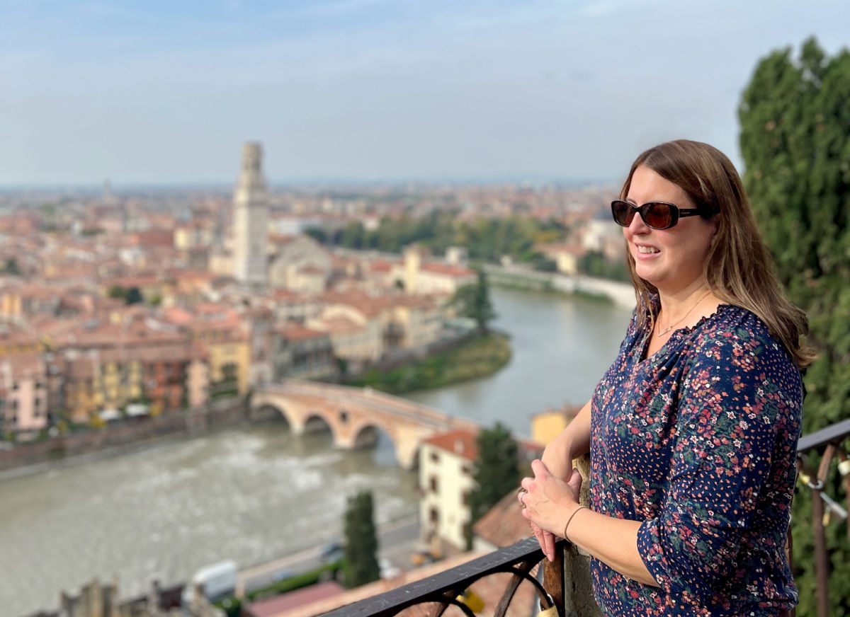 Tamara at Panoramic overlook by Castel San Pietro in Verona