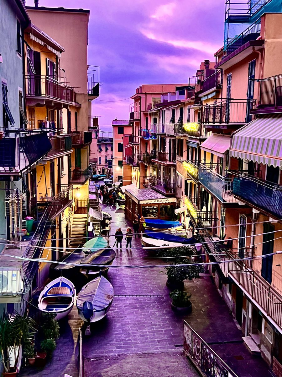 Genoa streets with purple sky - what to do in Genoa in one day