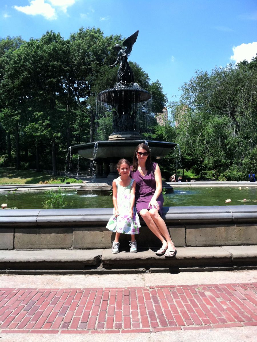 Mom and daughter by Bethesda fountain in Central Park