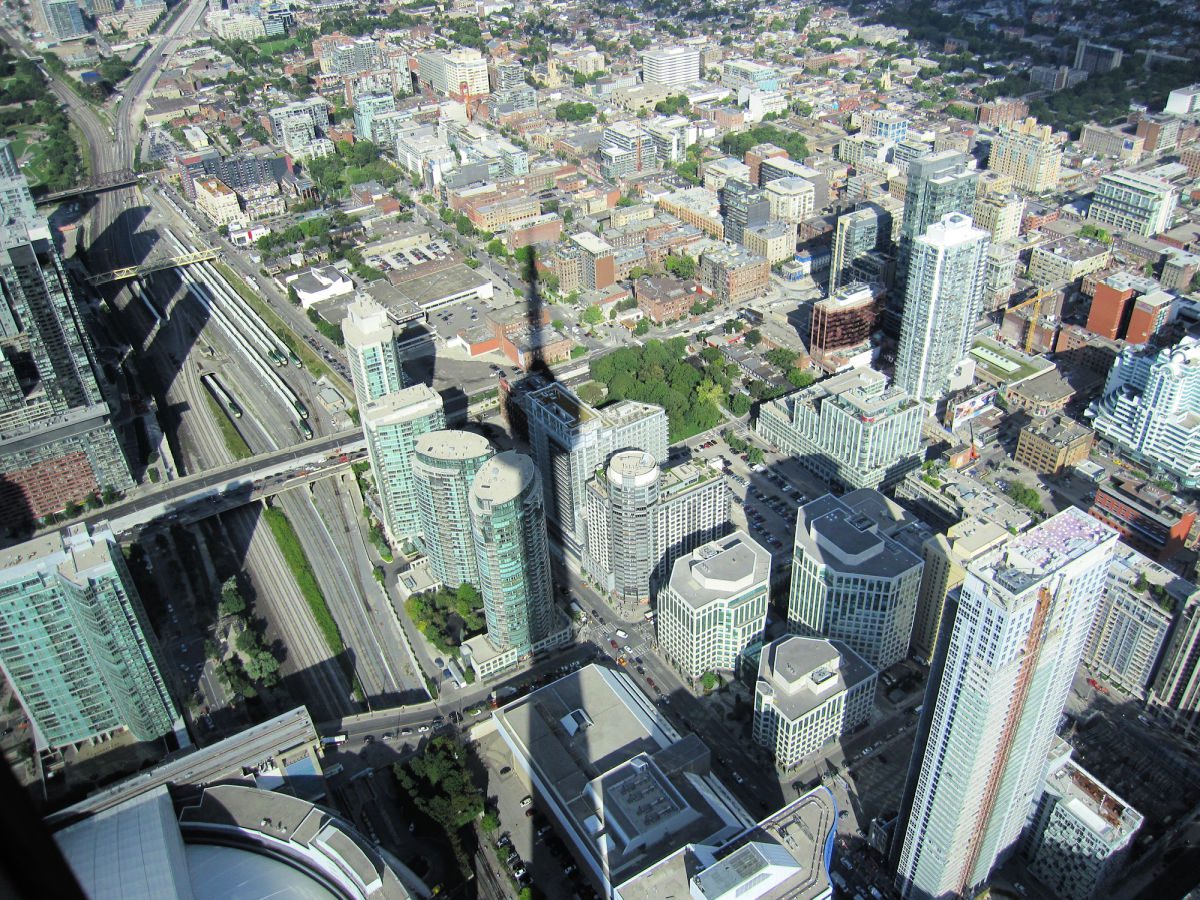Shadow of CN Tower on city below