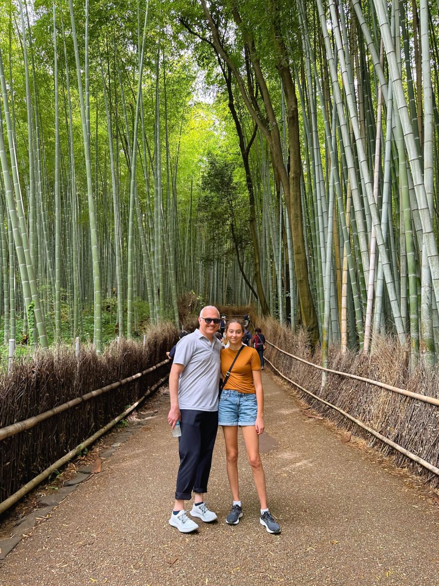 Man and daughter in Arashiyama Bamboo grove