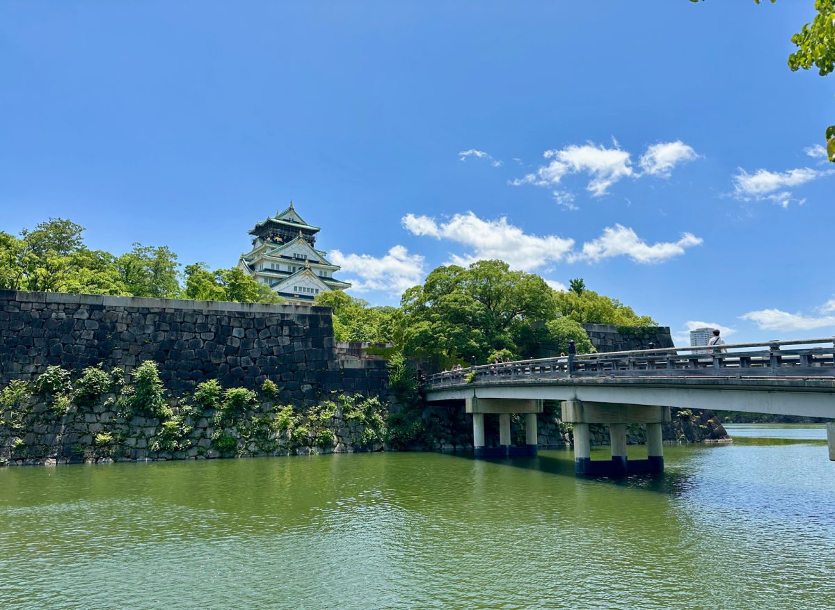 Osaka Castle with bridge over the moat