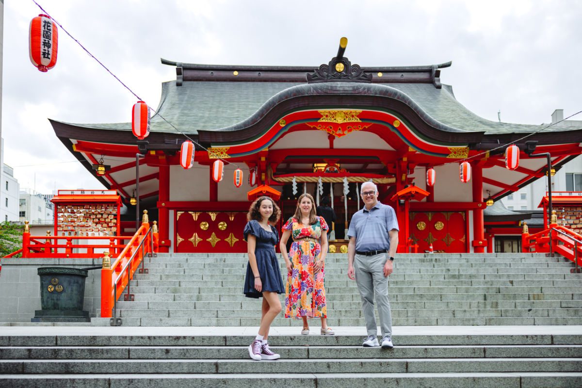 Family in front of Shrine in Tokyo
