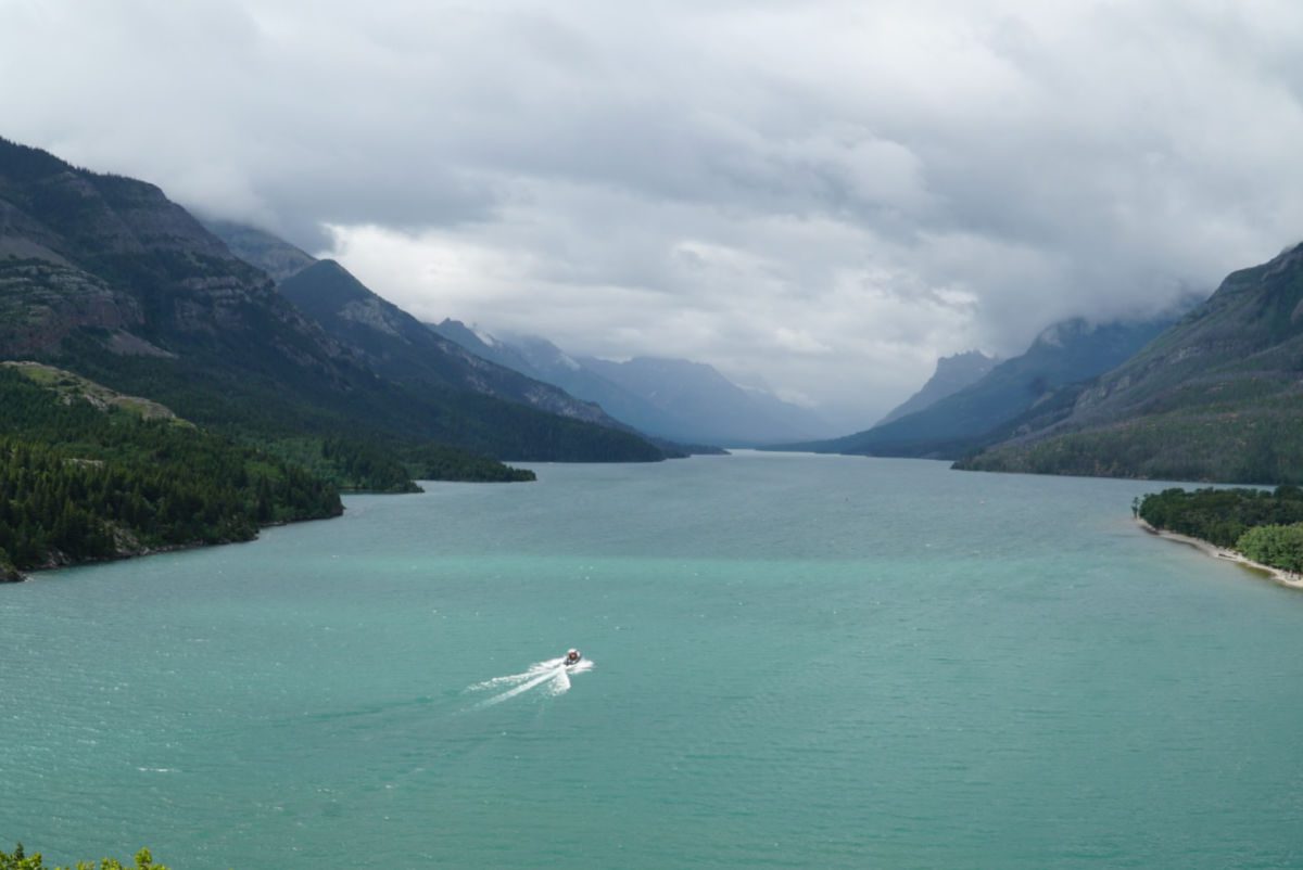 Waterton Lake with mountains in the background