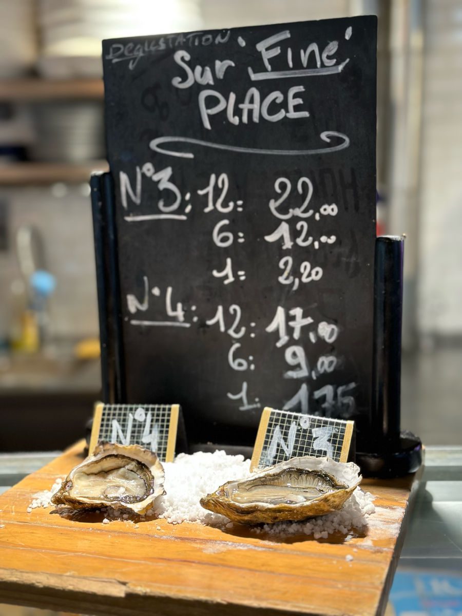 oysters with sign at Les Halles de Bacalan