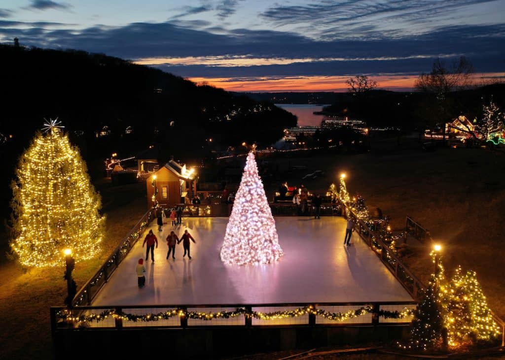 Ice skating outdoors at the Big Cypress Lodge at night