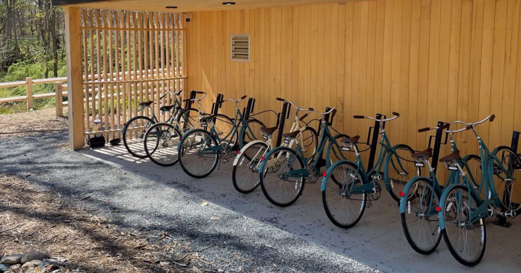 Bikes out side of rental hut at Auto Camp Cape Cod