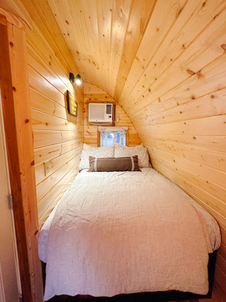 Bed in glamping dome at Alpine Garden Glamping