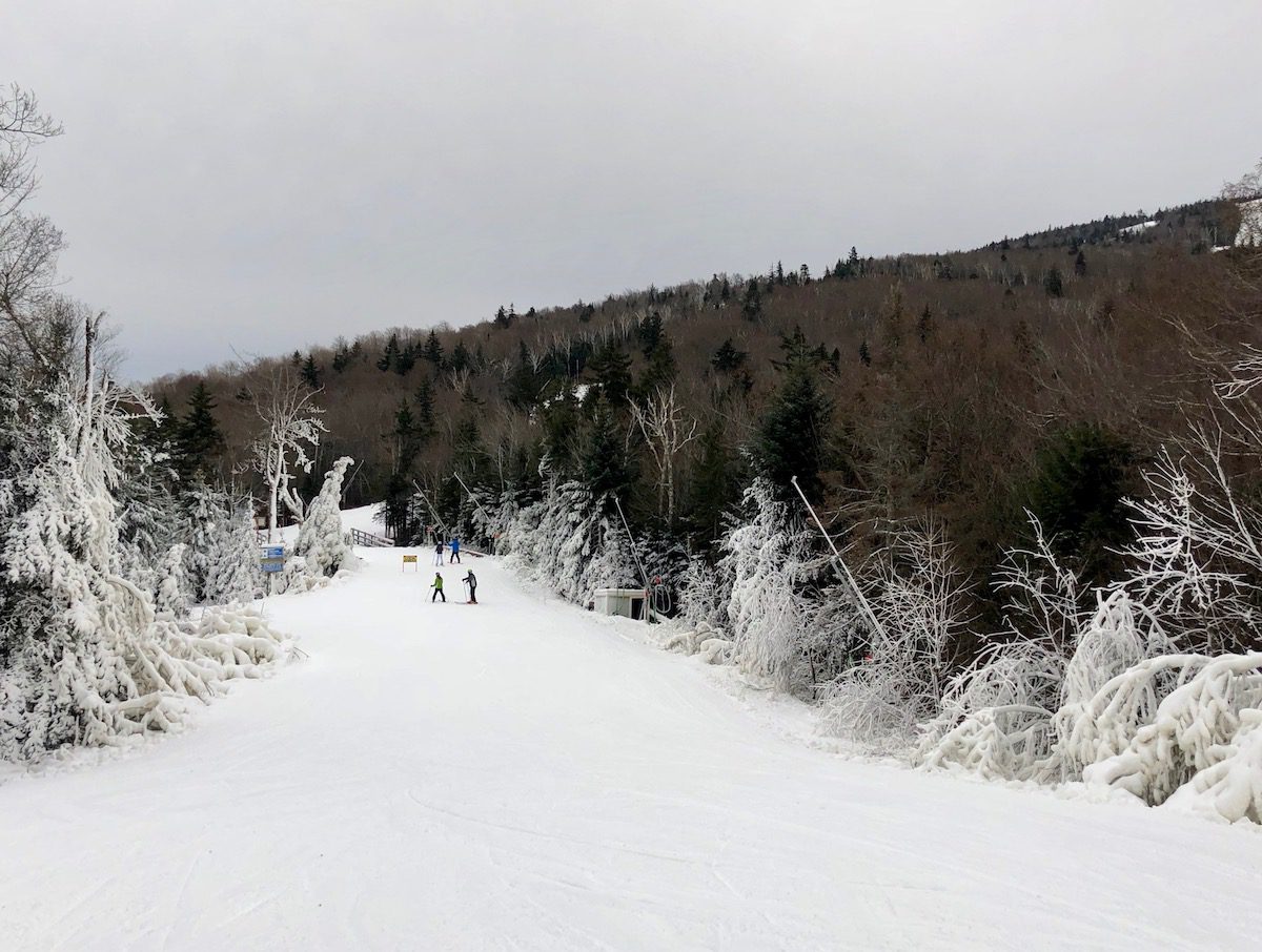 Snowy ski trail in Okemo