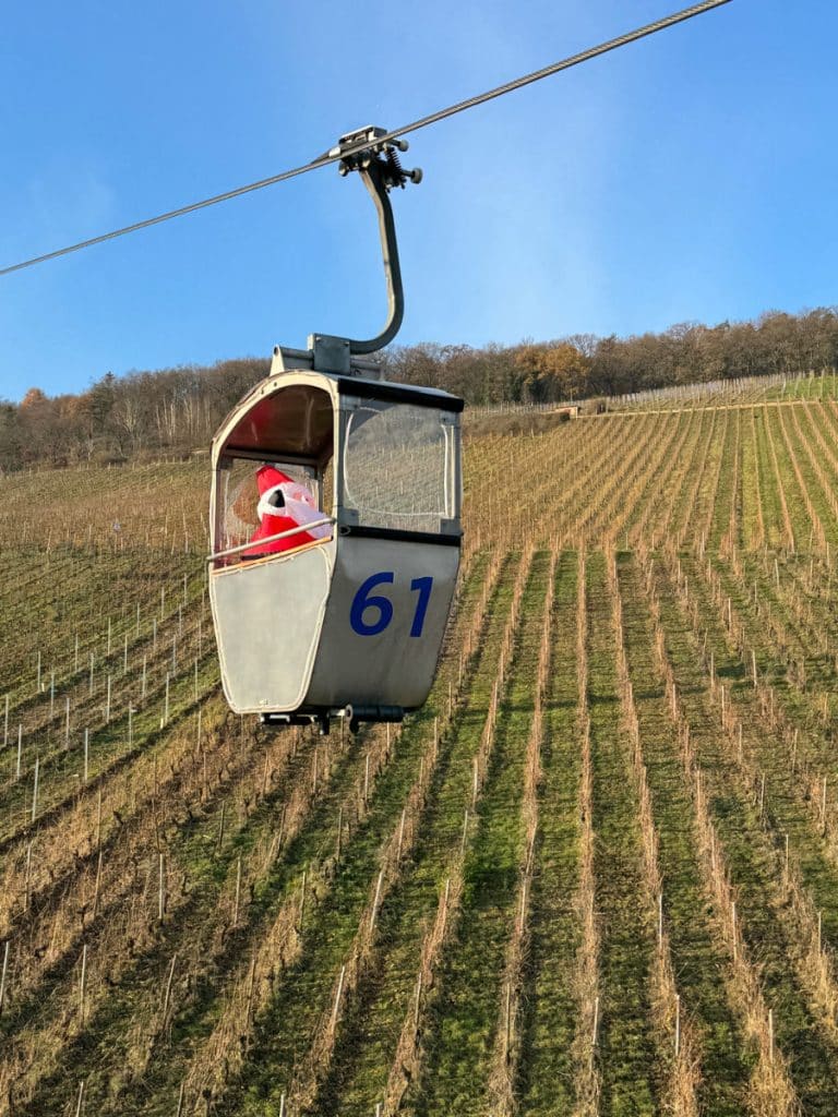 Cable car with santa over vineyards in Rudesheim