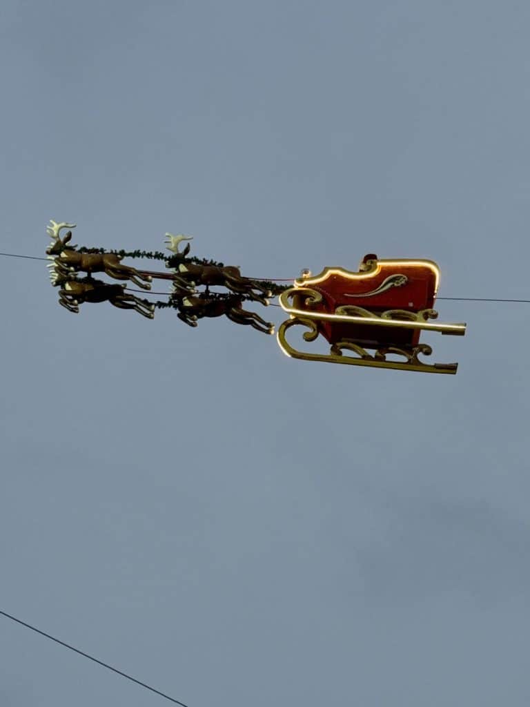 Santa flying on sleigh