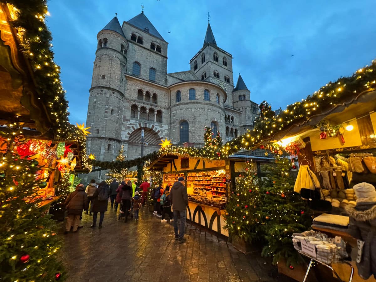 Christmas Market stalls in front of the Trier Cathedral
