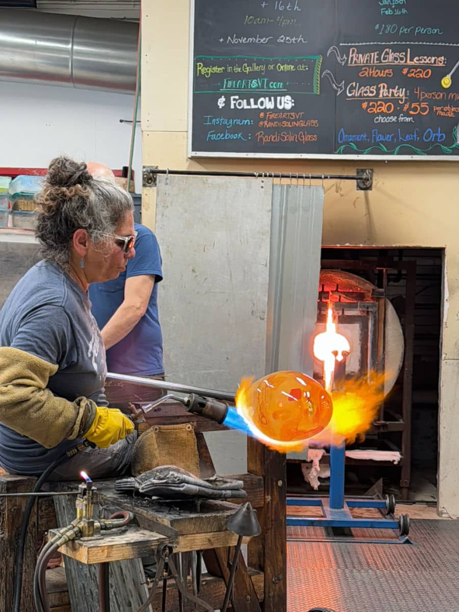 Glass blowing at Fire Arts Vermont