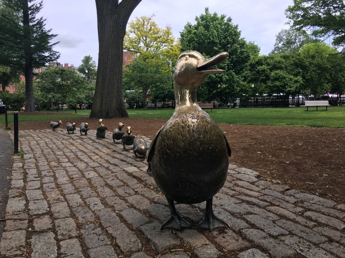 Make way for ducklings statue in Boston Public Gardens