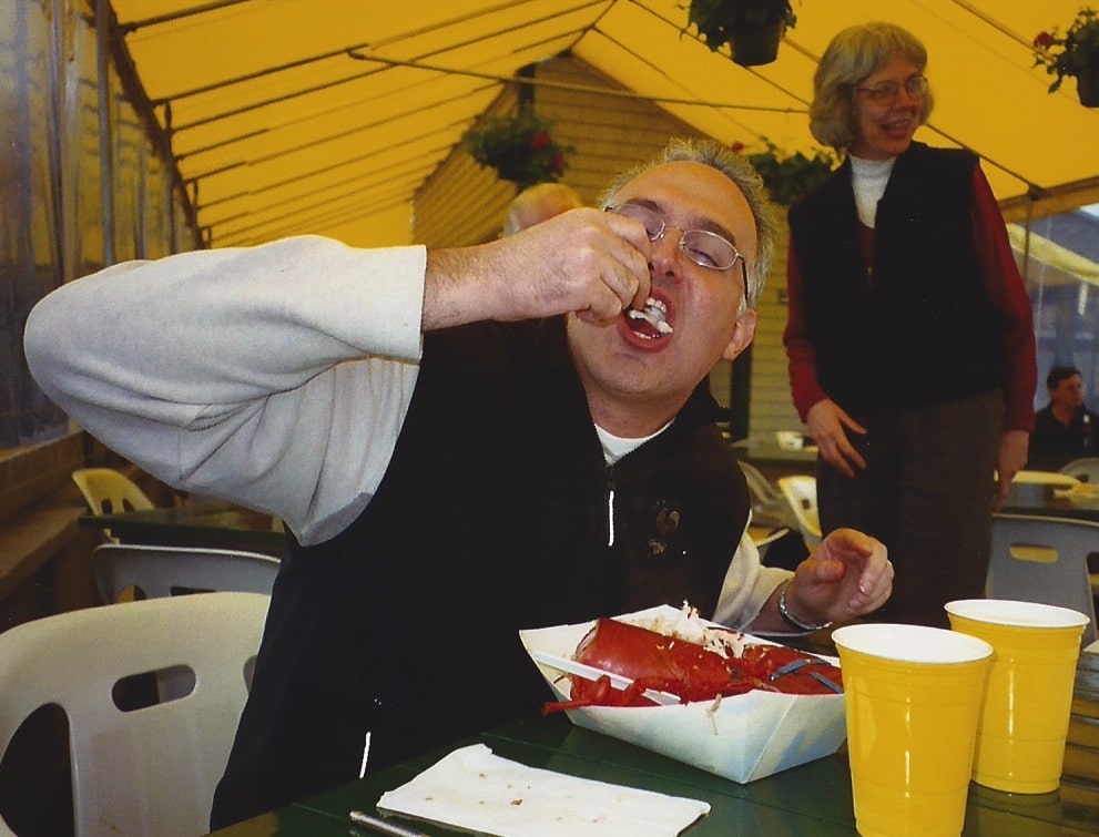 Glenn eating lobster at Thurston's Lobster Pound