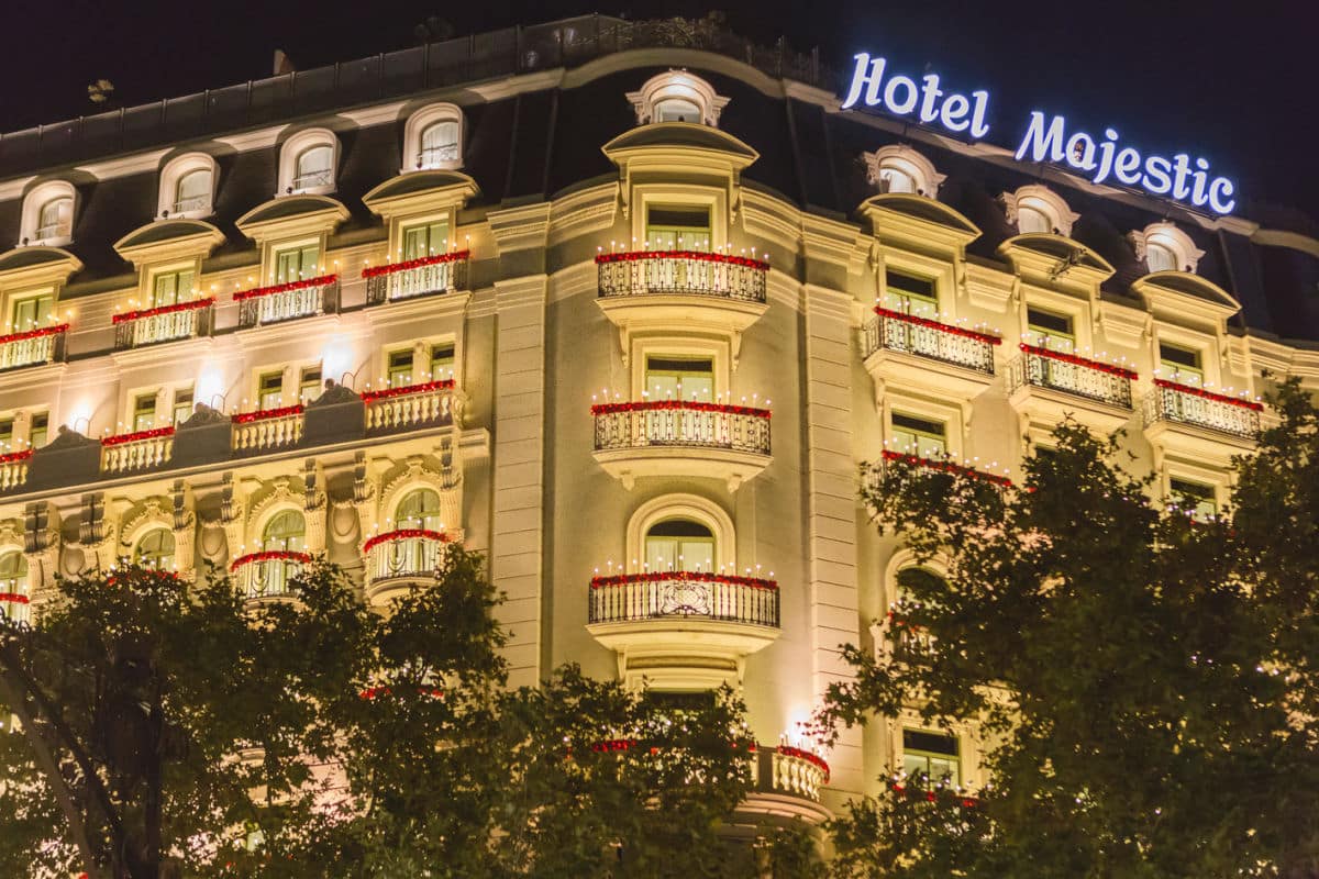 Majestic Hotel Barcelona at Christmas time at night