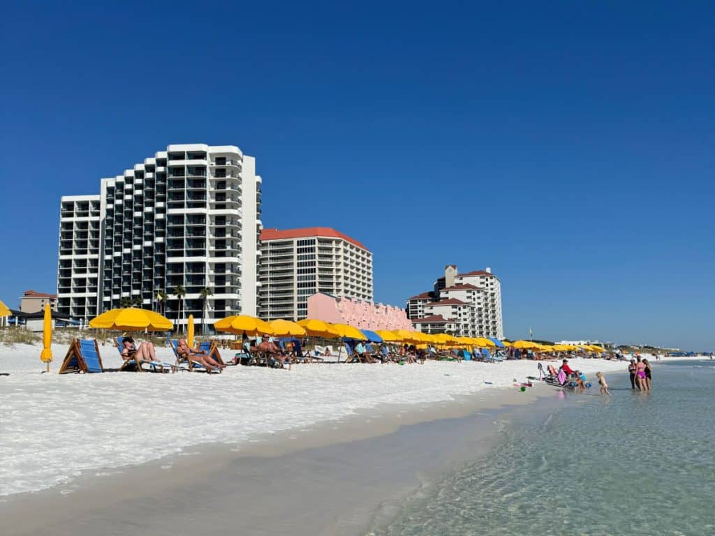 Hilton Sandestin Florida tower and beach umbrellas