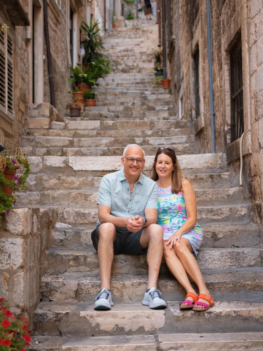 Tamara and Glenn sitting on steps in Dubrovnik