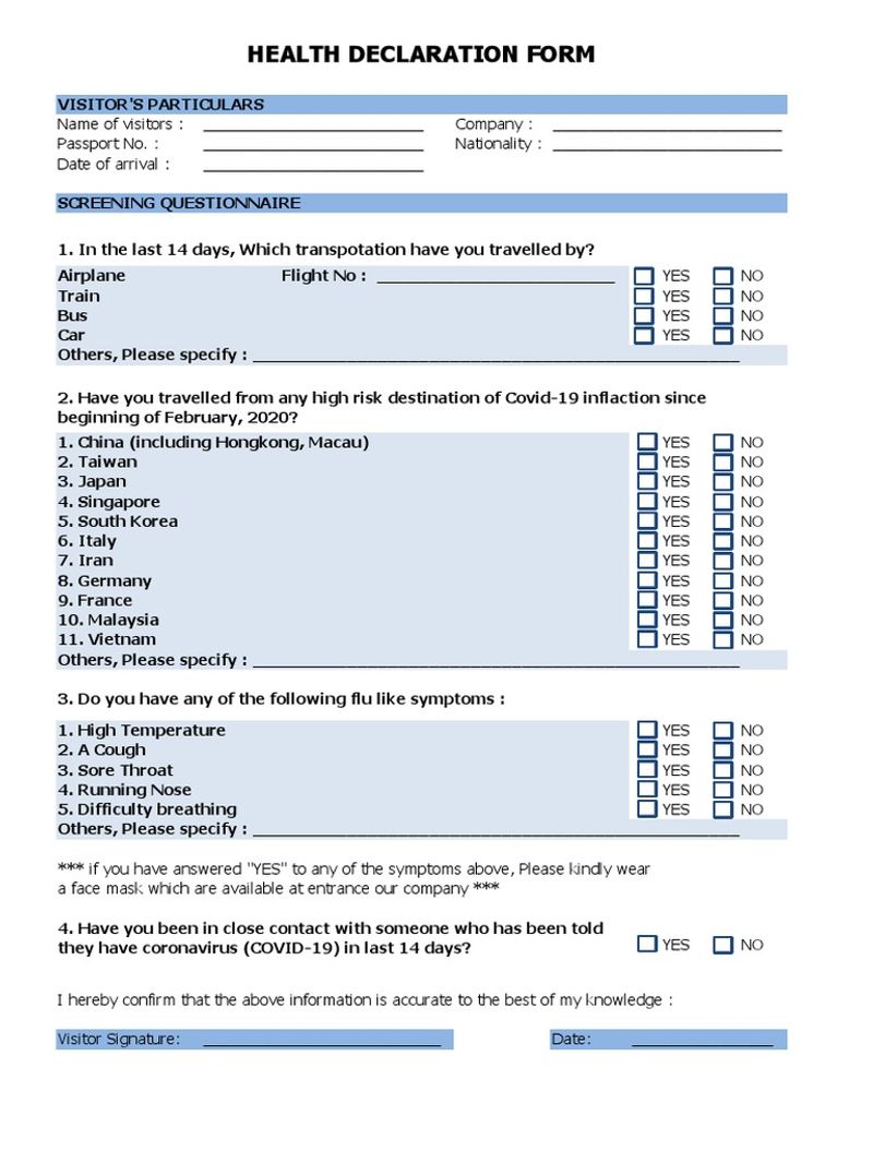 Neglecting Health Declaration Forms