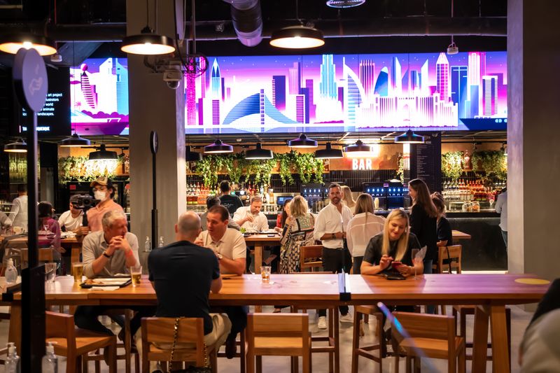 Tourist-Crowded Market Restaurant
