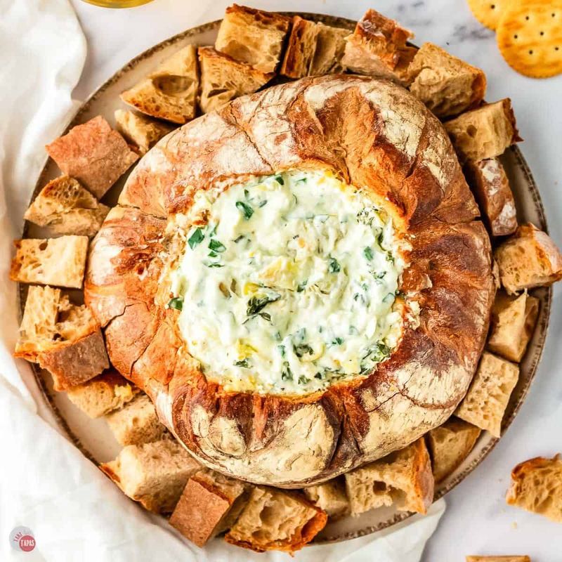 Spinach & Artichoke Dip in Bread Bowl
