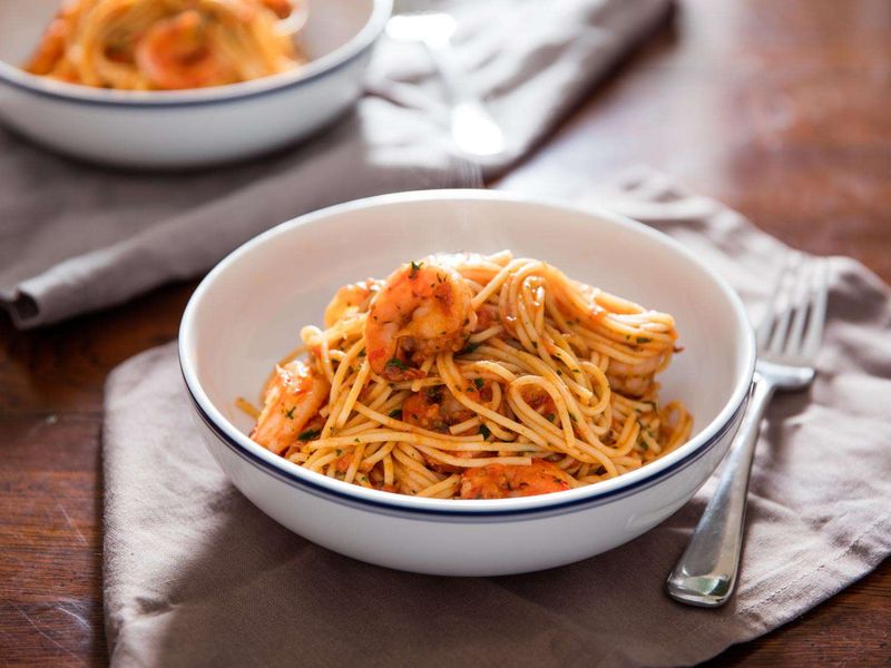 Pasta with Shrimp at a Diner