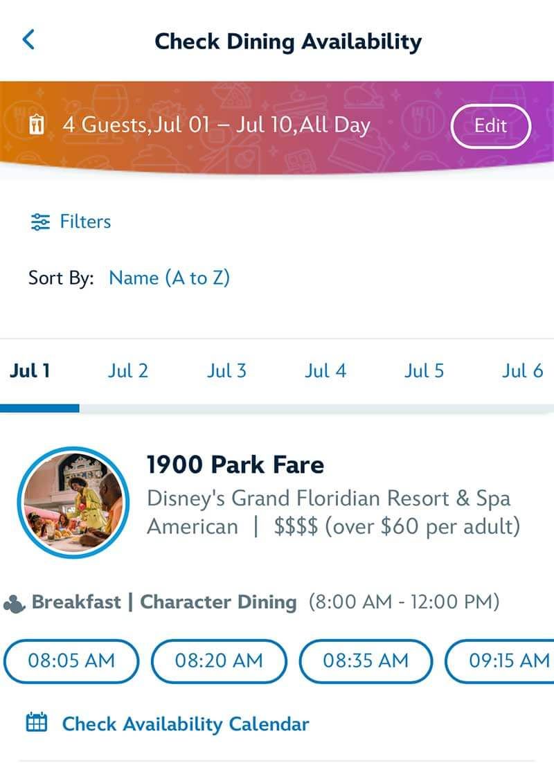 Book Dining Reservations Early
