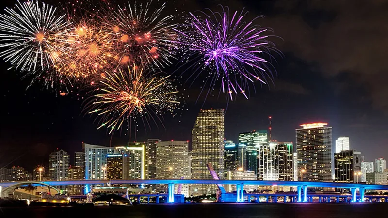 Miami's Biscayne Bay Tropical Fireworks Paradise