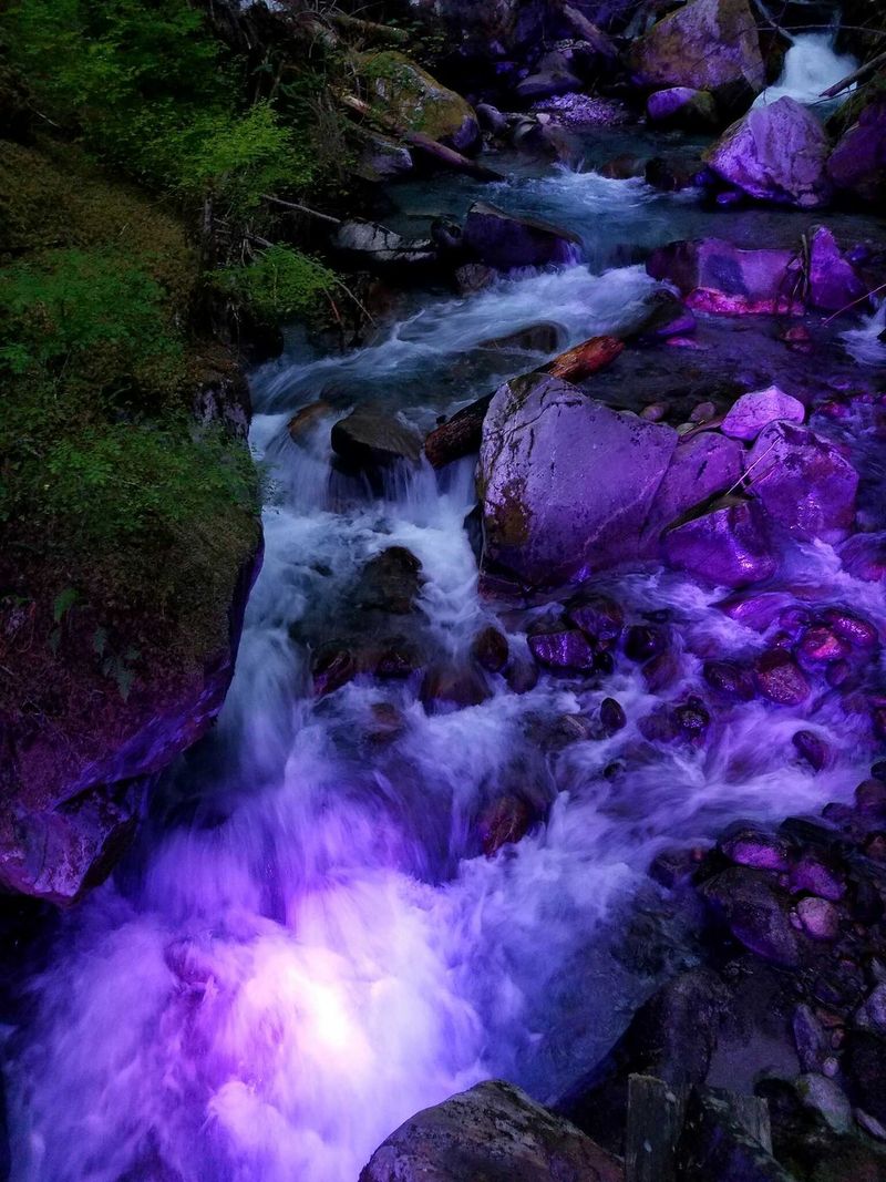 Ladder Creek Falls Lit Up at Night