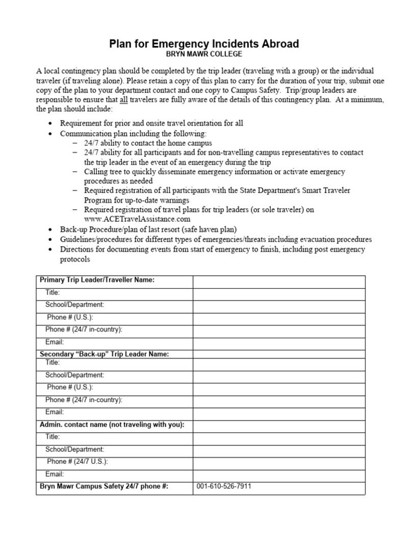 Emergency Contact Information List