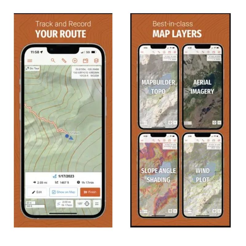 CalTopo (iOS/Android/Web) — Best for planning routes with slope & avalanche tools