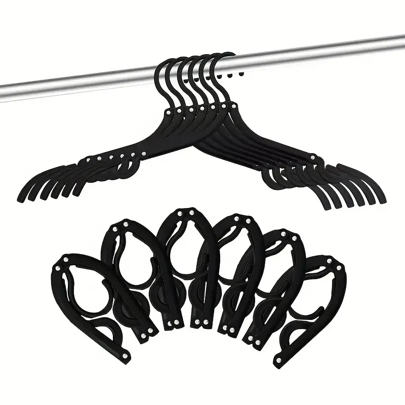 12 PCS Foldable Travel Hangers (Portable Plastic, Black)
