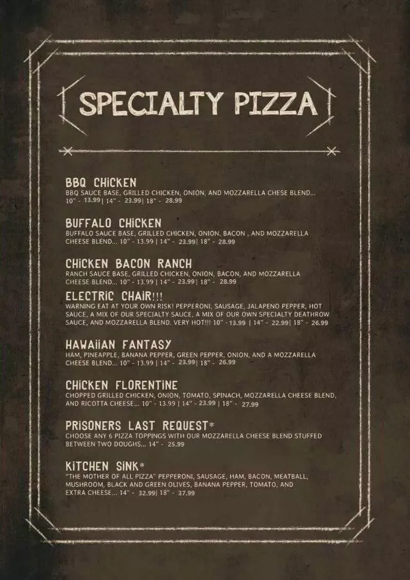 Criminally Good Pizza Menu