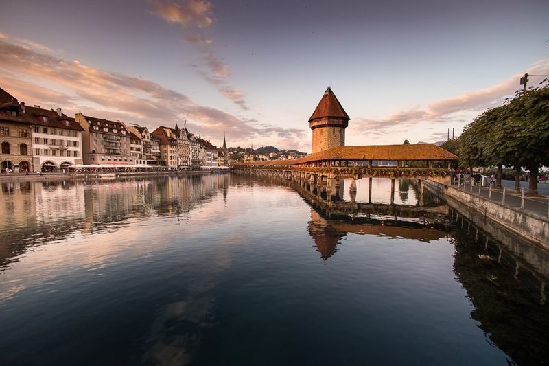 Lake Lucerne – Chapel Bridge at Sunset