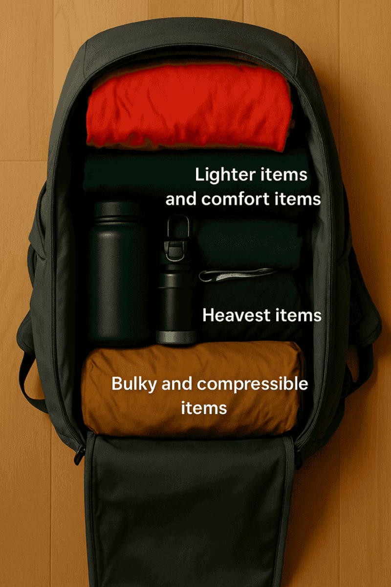 Pack Heavy Items Close to Your Back for Comfort