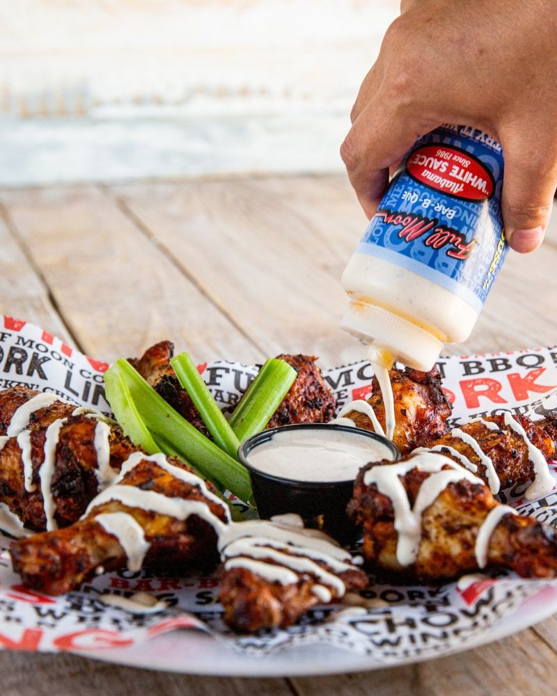 Full Moon Bar-B-Que (statewide) — Smoked Wings with Alabama White