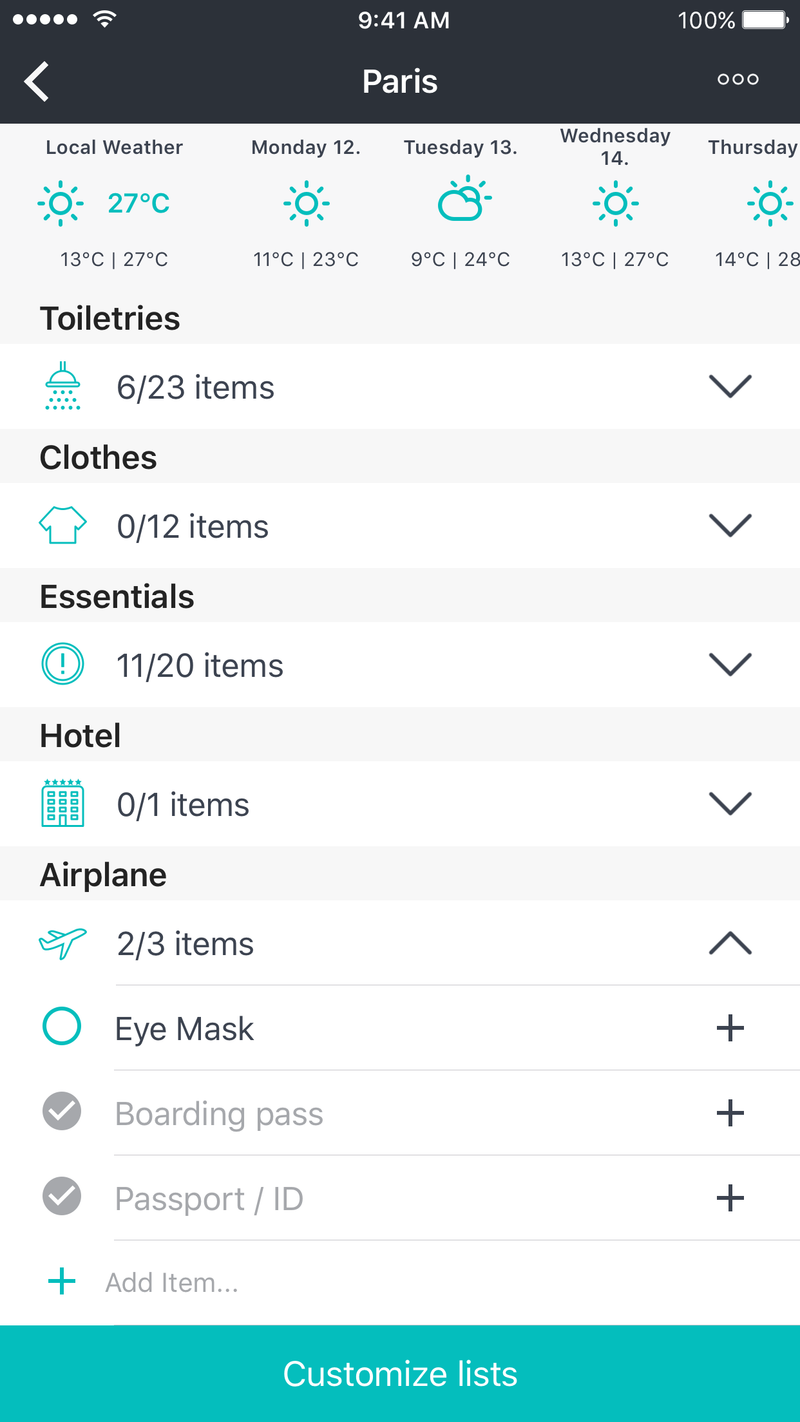 Shared, live packing list