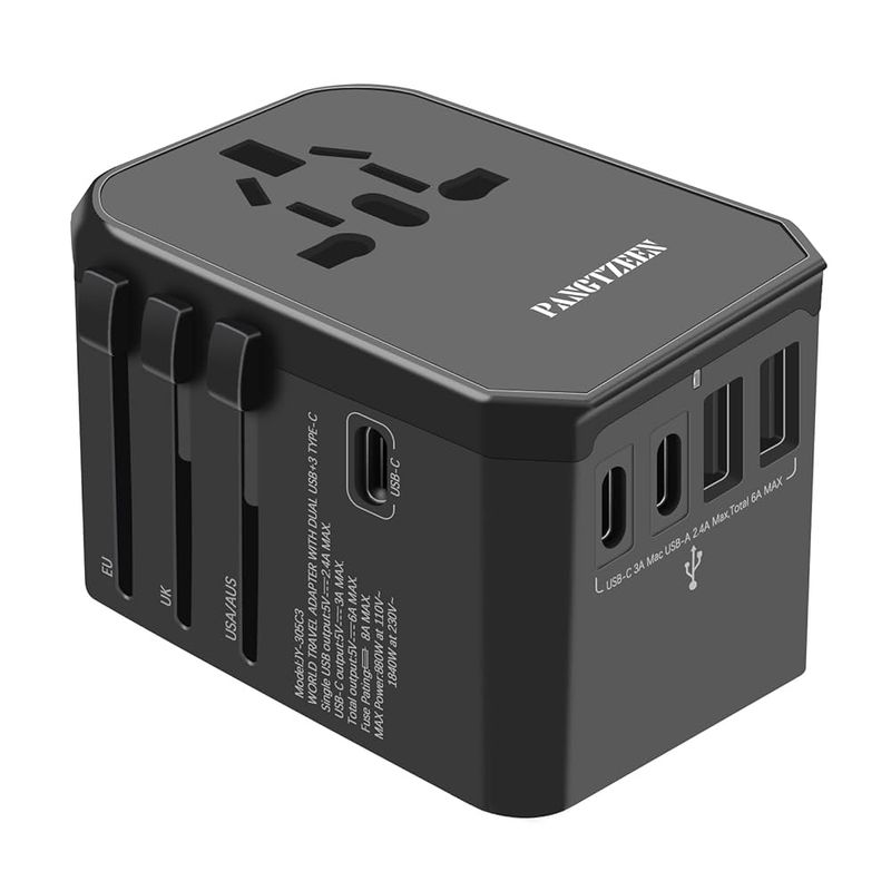 Universal Travel Adapter (Check Dual-Voltage on Chargers)