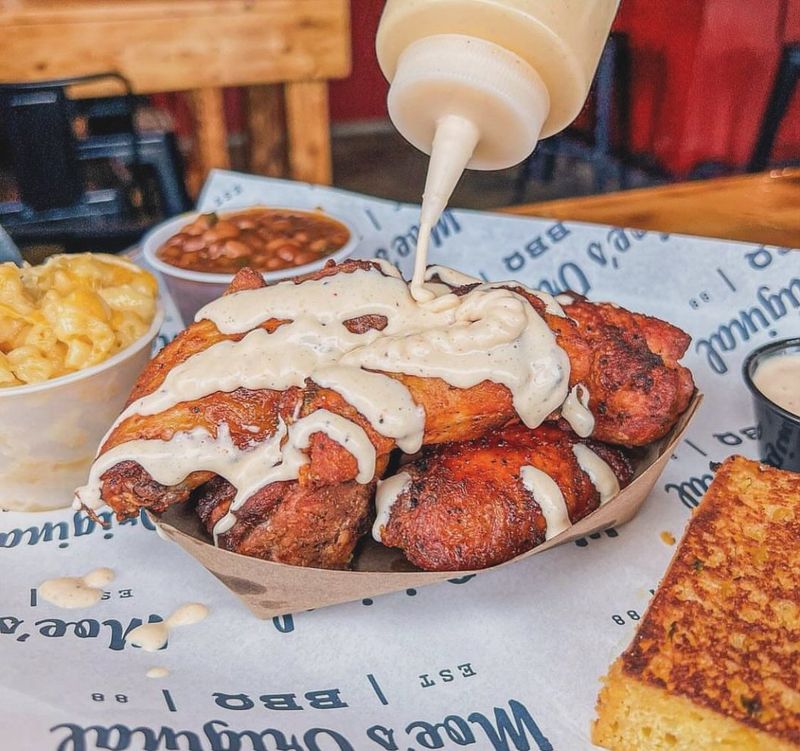 Moe's Original BBQ (statewide; try Huntsville or Montgomery) — Smoked Wings & Chicken with White