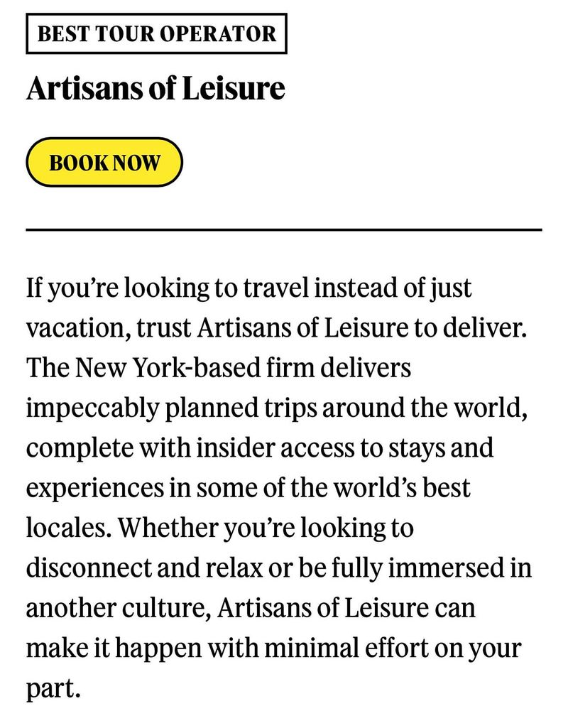Artisans of Leisure (New York City) — Ultra-custom luxury private tours