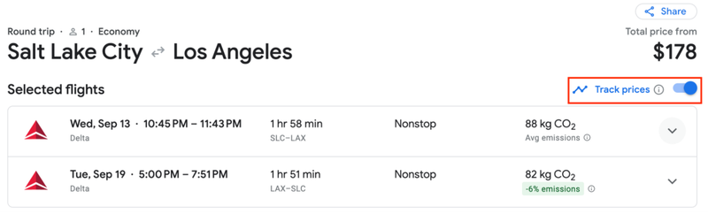 Turn on Google Flights price alerts