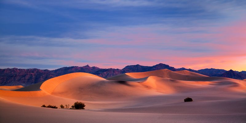 Sunset Among Mesquite Flat Sand Dunes