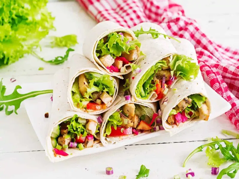 Fresh wraps you keep cold (turkey-veggie, hummus-veggie)