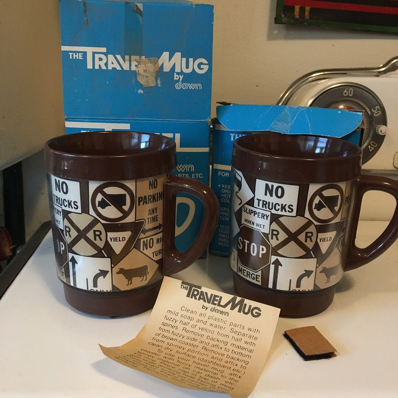 Plastic Travel Mugs with Weird Logos